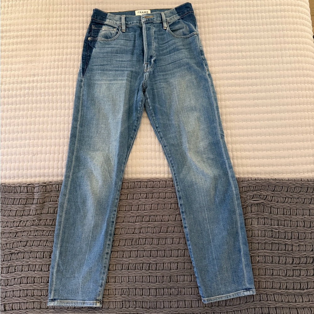 Frame Denim Women’s Two-Tone Light Blue Slim Straight Jeans
